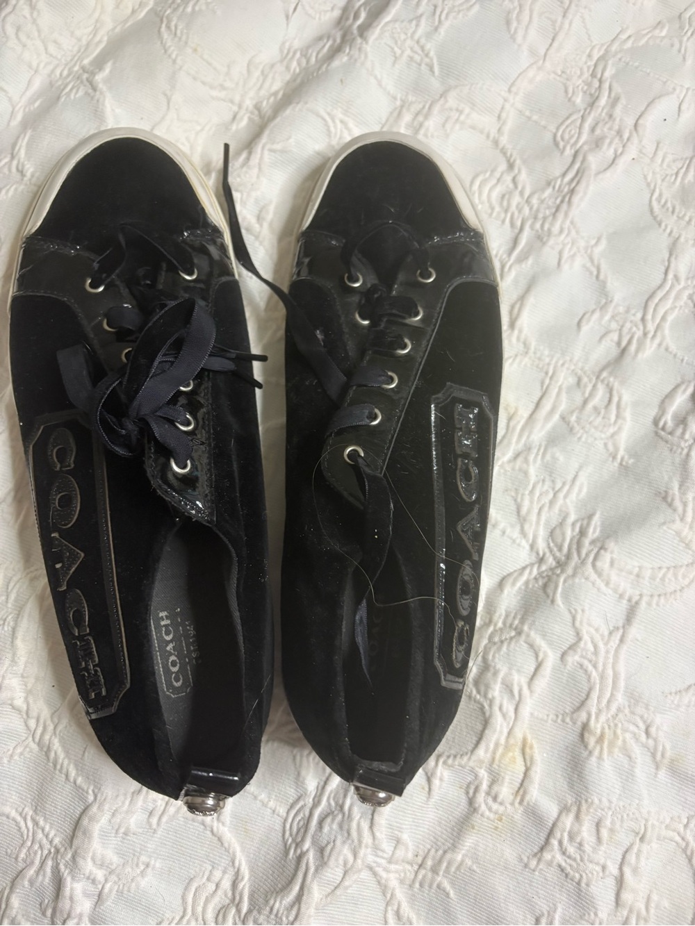 COACH Black Velvet Low-Top Lace-Up Sneakers